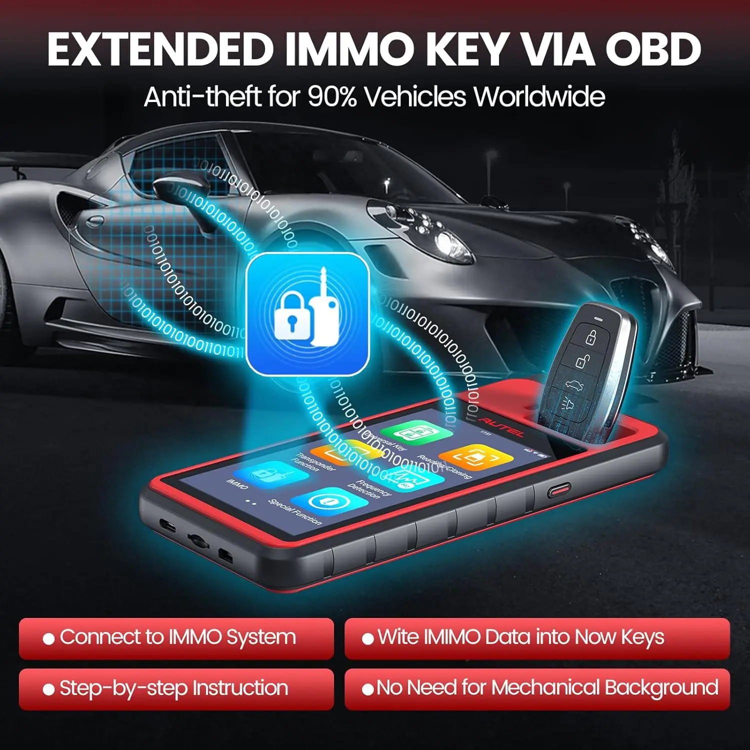 Autel MaxiIM KM100 키 포브 프로그래밍 이모빌라이저 도구, 60 년대 키 세대 OBD IMMO 키 학습, 99% 자동차에 대한 2 개