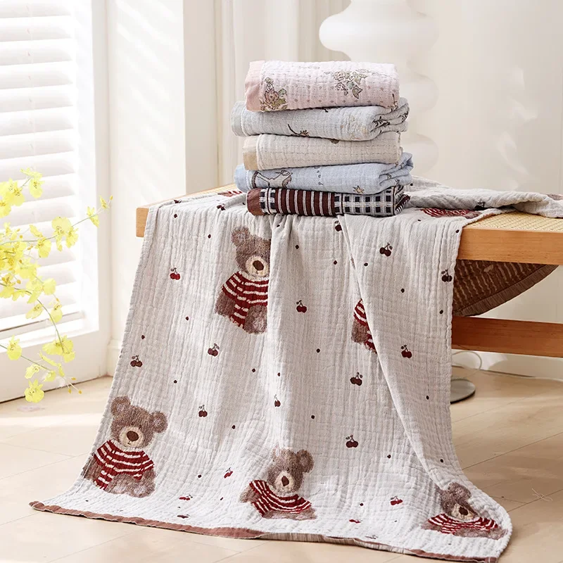 Cartoon Three-layer Gauze Adult Bath Towel Thin Summer Household Absorbent Towel Cotton Swimming Pool Beach Couple Bath Wrap