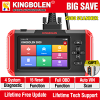 KINGBOLEN S800 5 inch Car Diagnostic Tools ABS SRS ECM TCM 4 systems 15 Resets IMMO DPF TPMS Lifetime Free All OBD2 Scanner