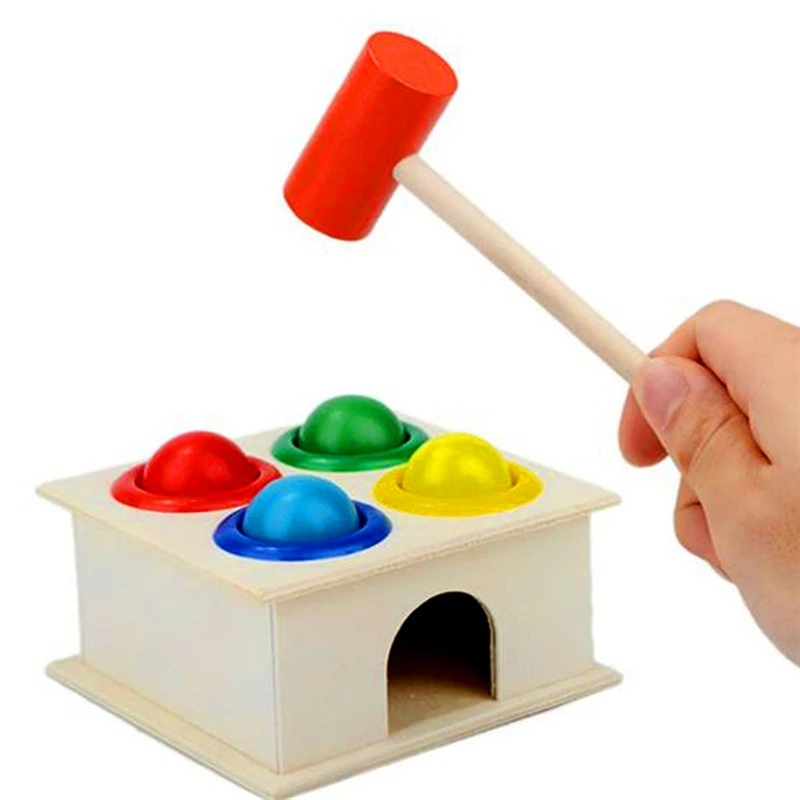 1 Set Wooden Toys Hammering Ball Hammer Box Children Fun Kids Playing Hamster Game Puzzle Toys for Children Boys Girls Gifts