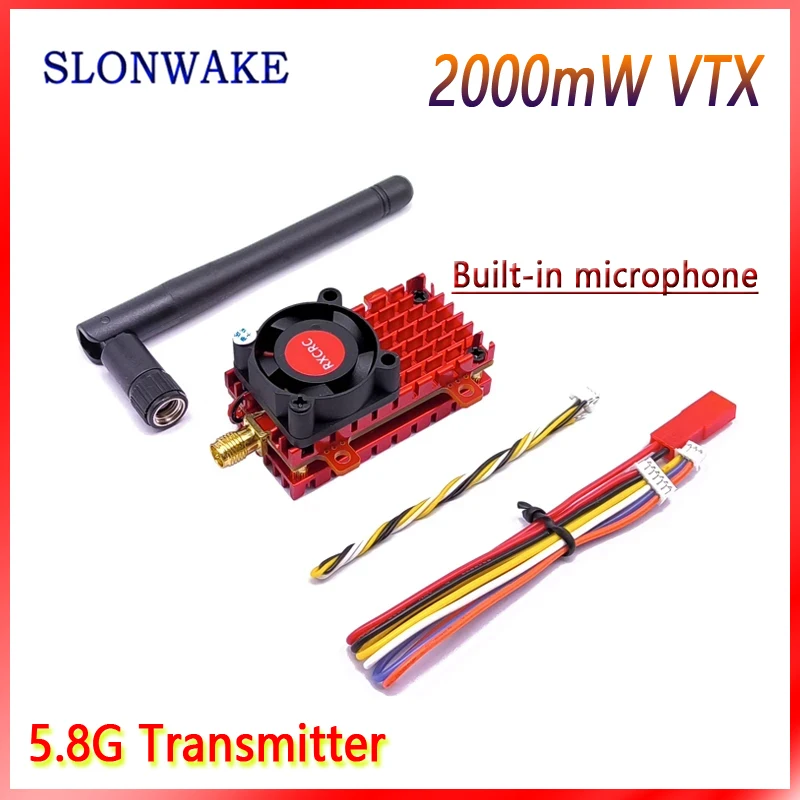 SLONWAKE 5.8Ghz 48CH 2W High power VTX transmitter 2000mW adjustable analog signal real-time transmission, RC fixed-wing UAV