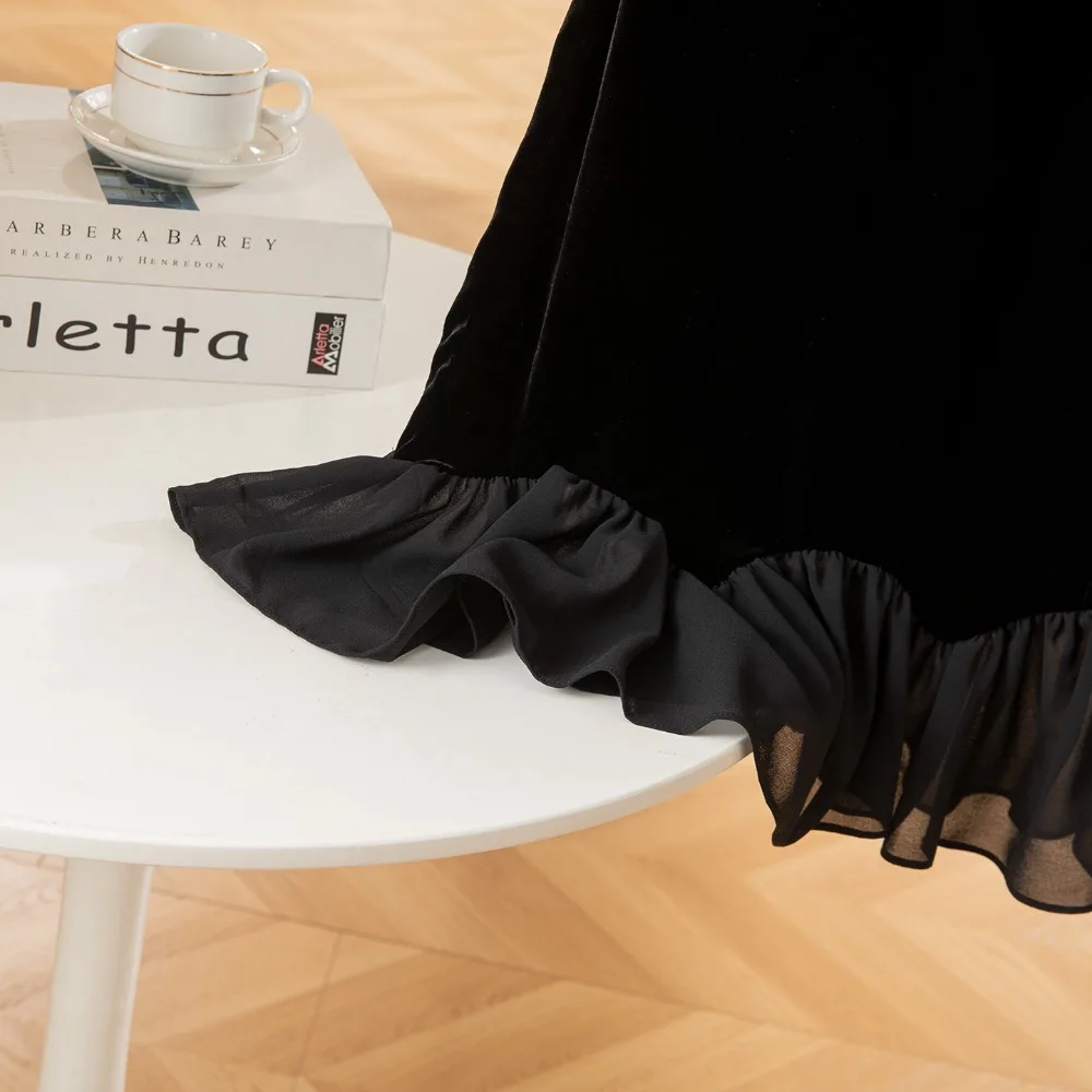 2025 Women's Autumn New Style 30% Natural Mulberry Silk Velvet Spliced Mesh High Waist Temperament Versatile Bag Hip Skirt