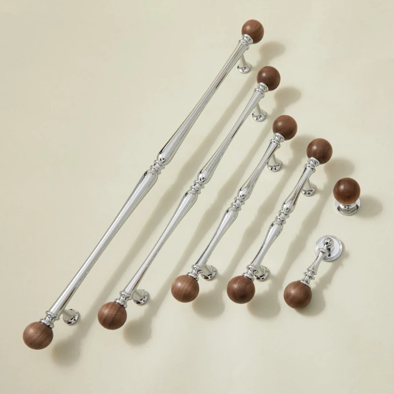 

Nordic Bright Silver Knobs and Handles Chromium-plated Brass Walnut Furniture Handles for Drawers Luxury Kitchen Cabinet Handles
