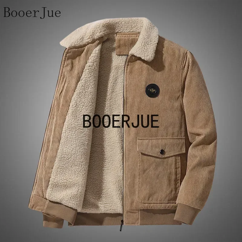 Hot Sale Men's Autumn Winter Corduroy Cotton Jacket Thick Lamb Velvet Lining Warm Fashion Outdoor Fishing Casual Outerwear
