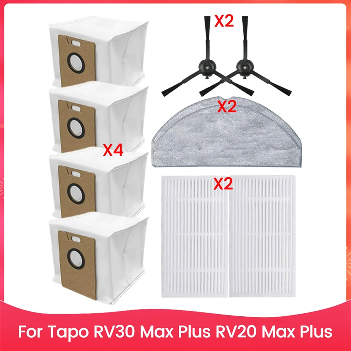 

ABAB For RV30 RV20 Replacement Side Brush Hepa Filter Mop Cloth Dust Bags