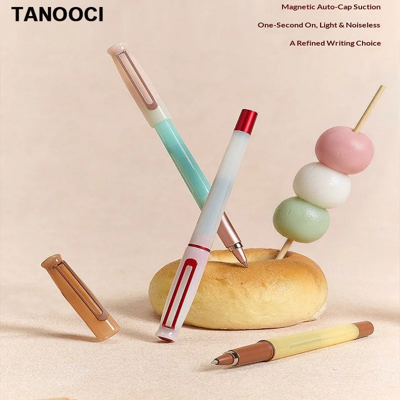 TANOOCI Magnetic Cap Gel Pen 0.5mm 2 Refills Set Wagashi Design Minimalist Resin Rod Gift Pens Cute Stationery for Student Adult