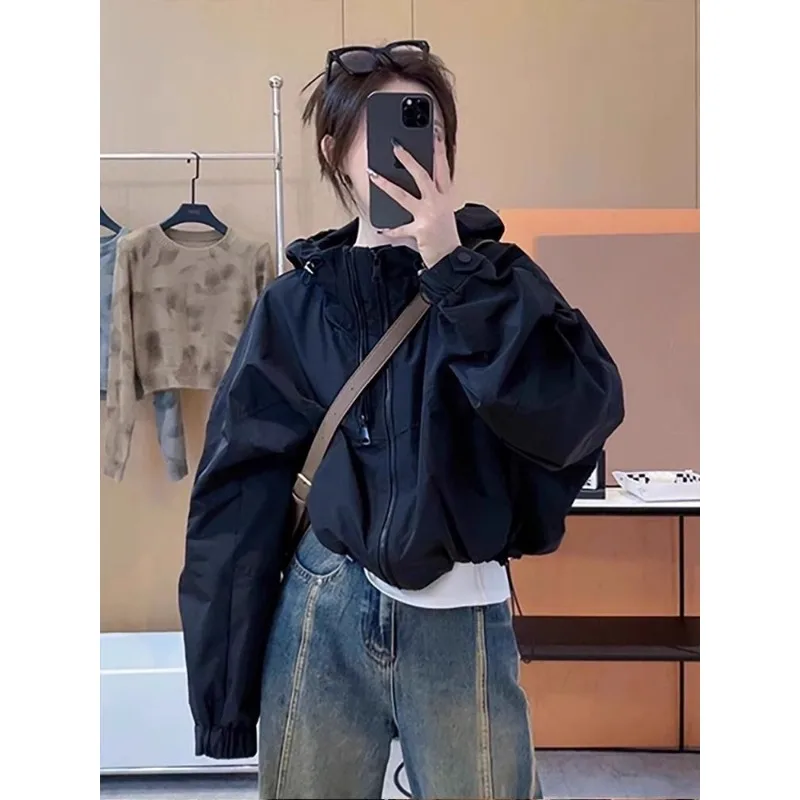 

Female Spring Summer Tops Coat Interchange Jacket Zipper Hooded Sunscreen Retro Simple Leisure Design Fashion Senior Versatile