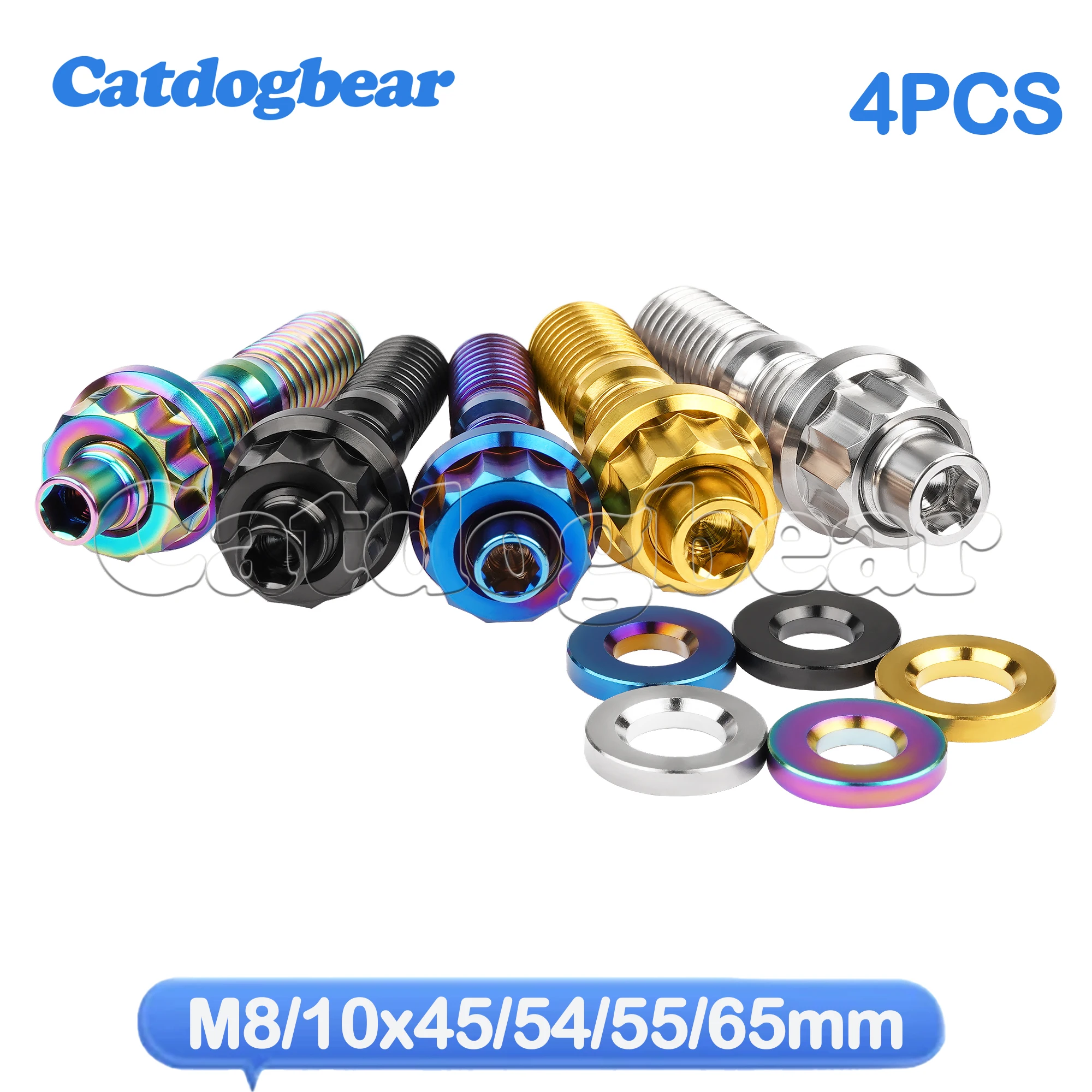 Catdogbear Titanium Bolt 4pcsM8/10x45/54/55/65mm Automotive Exhaust Manifold Stud Kit Pitch 1.25 Screws Nuts Washers Sets