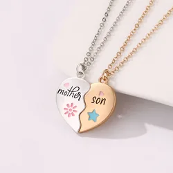 Luoluo&baby 2Pcs/set Heart-shaped Letter Mother and Son Magnet Necklace for Love Parent Child Jewelry Gifts
