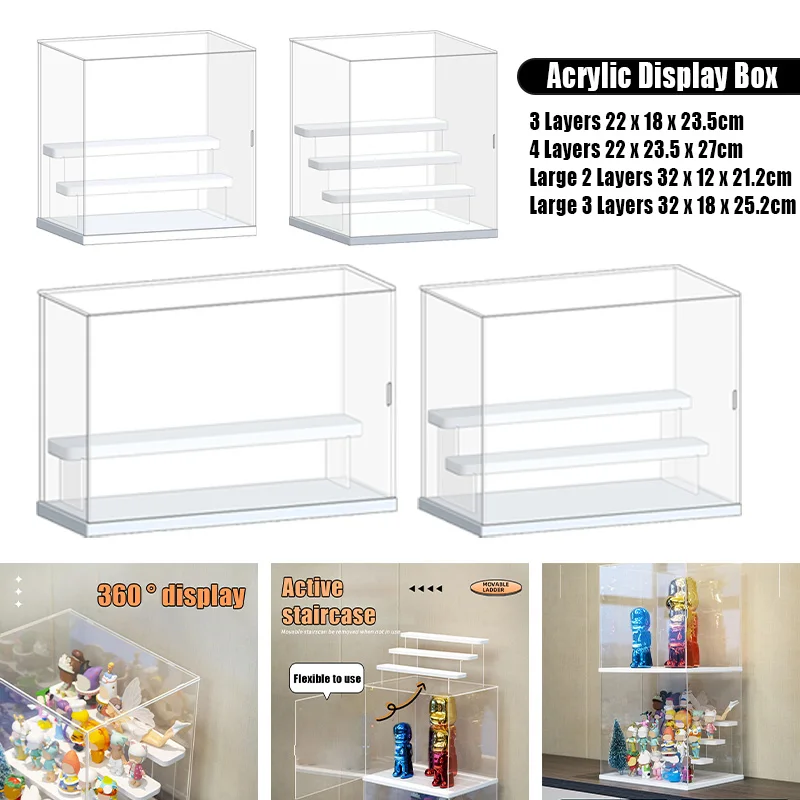 Dustproof Acrylic Display Case with Steps for Action Figures/Toy/Collectibles Countertop Box Organizer Stand Protection Showcase