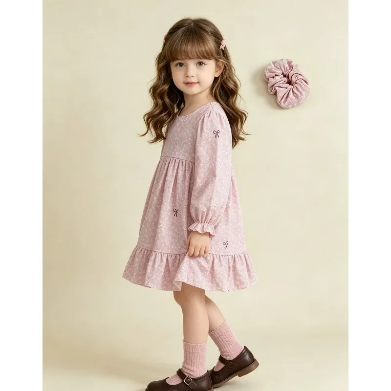 Kinder Mädchenkleid RAISE Herbst Schleife Blumendruck Kinder Mädchen Prinzessinnenkleid Rundhals 2-8 Jahre Mädchen Langarmkleid Haarband – Detail 14