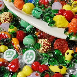 5/20Pcs Assorted Glass Vegetables Charms DIY Mix Fruit Strawberry Cherry Pineapple Watermelon Pendant Bracelet Material Jewelry