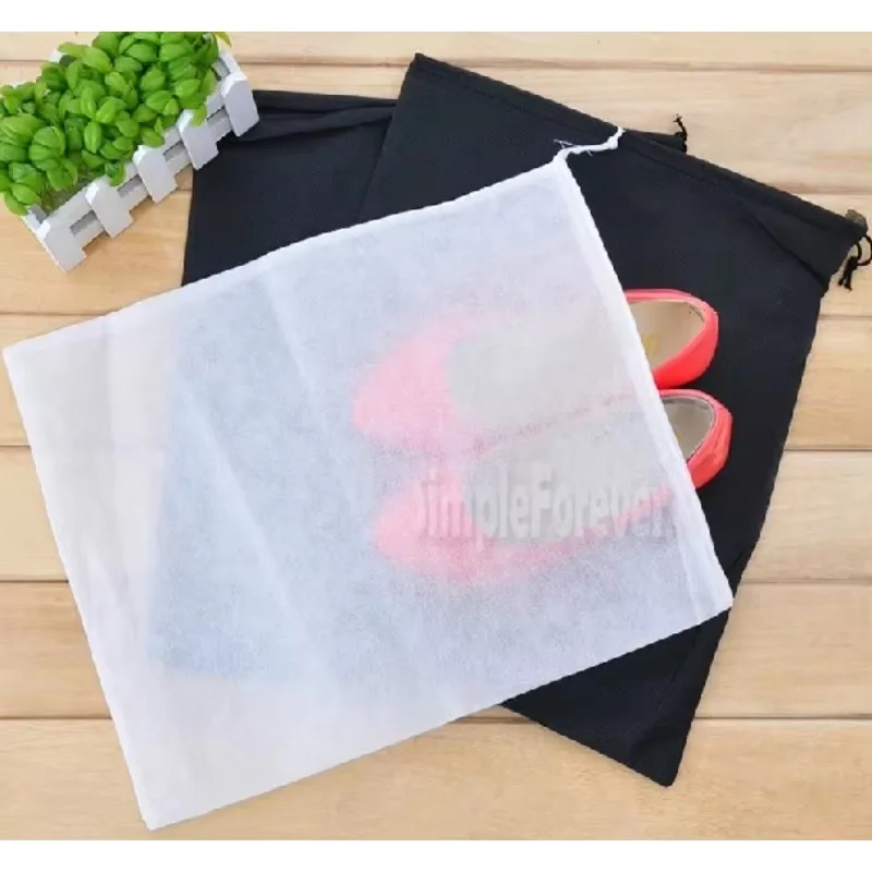 Non-Woven Fabric Storage Bags Convenient Square Travel Drawstring Portable for Shoes Container Black White