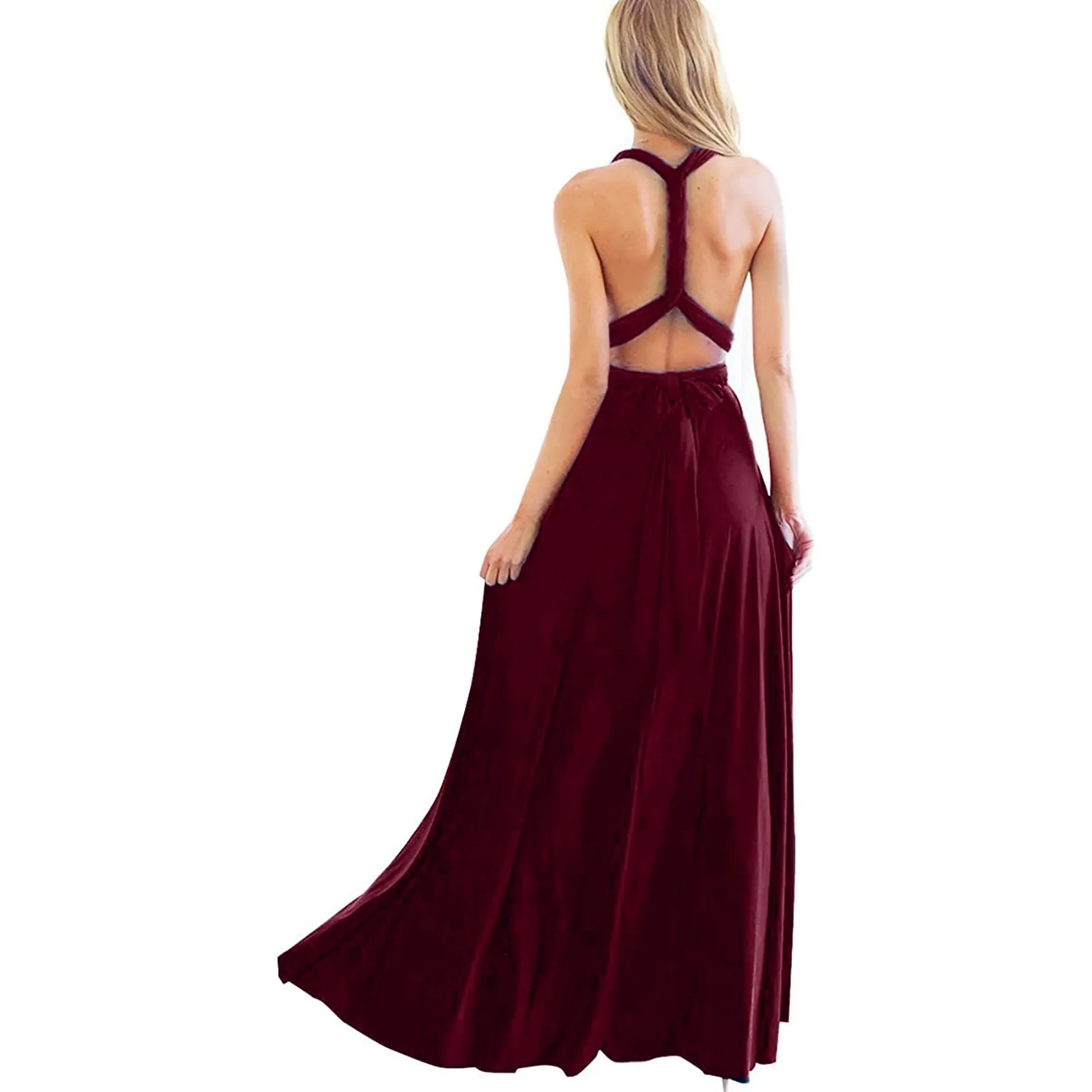 Elegant Party Maxi Dress Women Sexy Multi Way Wrap Convertible Cross Halter Deep V Backleess Dresses Wedding Bridesmaid Vestidos