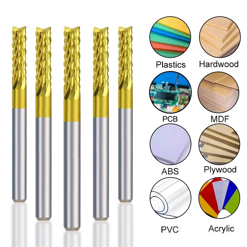 CMCP Corn End Mill 10pcs 0.6-3.175mm Carbide PCB Milling Cutter Set TiN Coated 3.175mm Shank PCB Machine Cutting Milling Tools