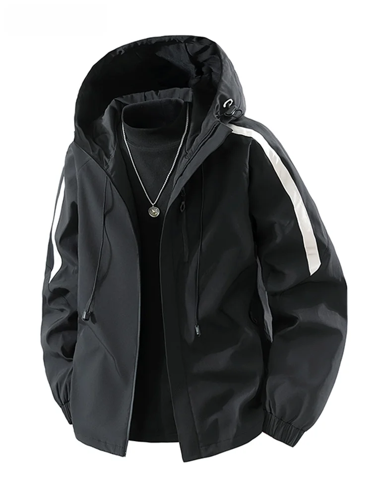 

Large Size Hooded Men's Jaet Spring Autumn Faion Color Blo Casual Outdoor Coat Loose Fit Polyester Nylon Cosite Fiber