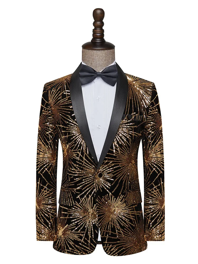 HOO 2024 Men\'s Sequined Performance blazer Singer Stage Performance Host\'s Dress