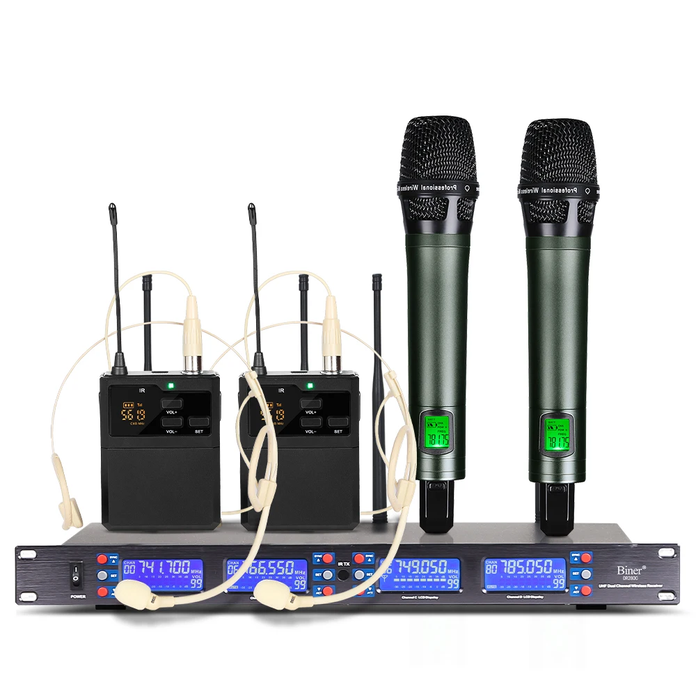2400 Professional UHF Wireless Head Mic Headset Handheld Microphone 4 Channel Wireless Microphone System