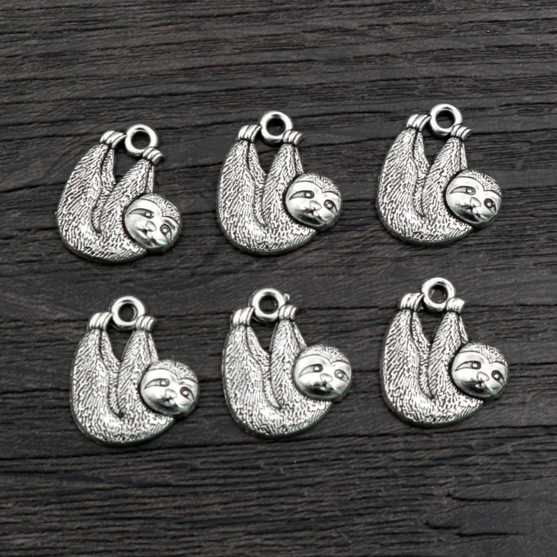 30pcs 17x15mm Sloth Charms Pendant Antique Silver Plated DIY Animal Jewelry Making Accessories Findings For Necklace Bracelet