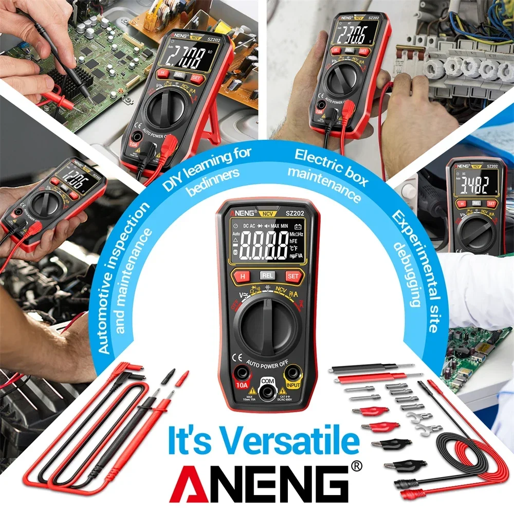 ANENG SZ202 4000 recuentos multímetro Digital probador zumbador voltaje CA/CC 10A medidor de corriente resistencia condensador NCV herramientas de prueba