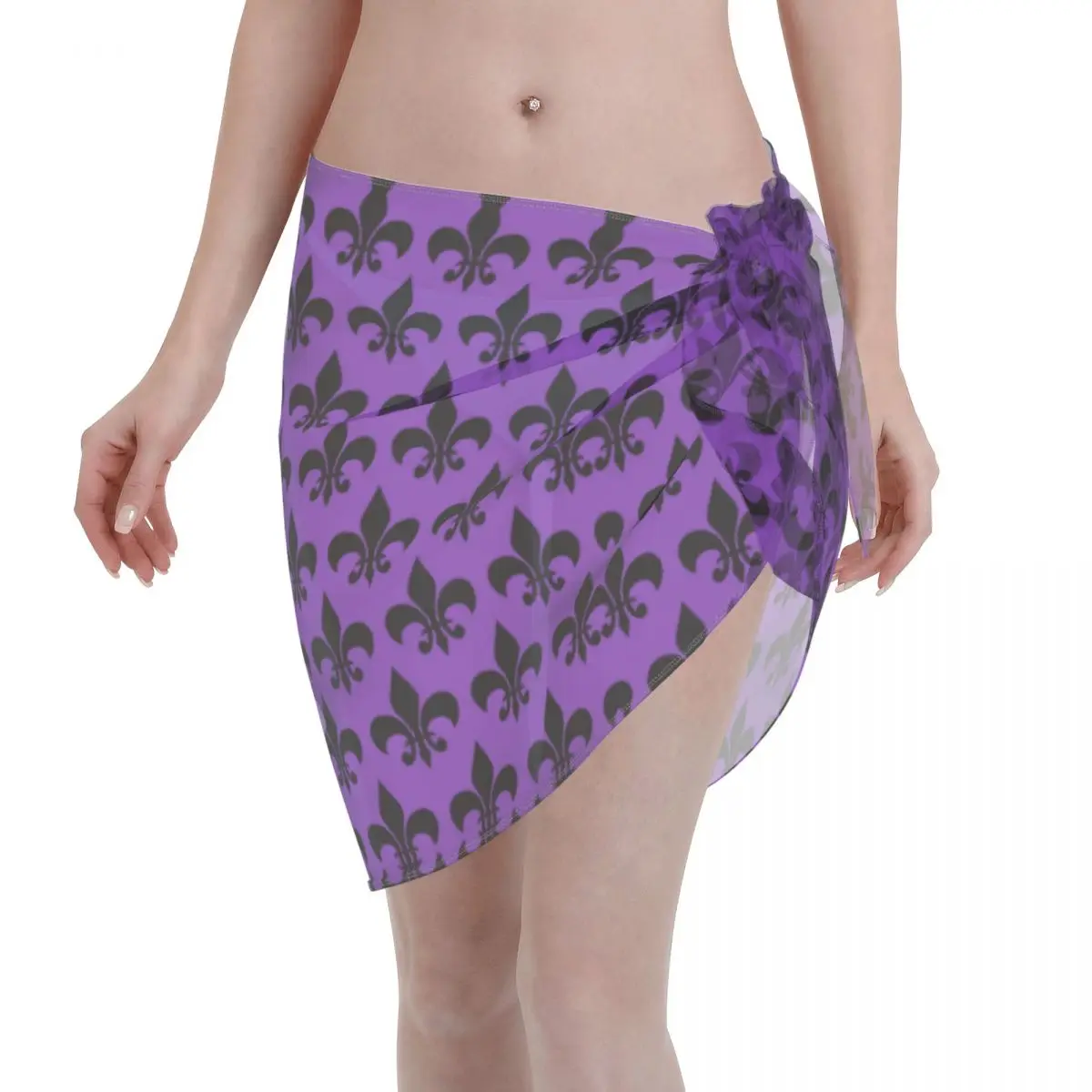 

Custom Elegant Fleur-de-lis Pattern Short Sarongs Swimsuit Coverups Bikini Wrap Sheer Coverups Sarong Coverups Beach Wrap