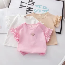 Baby Girls Short Sleeved T-Shirt 2024 Summer Kids Top Tees Love Heart Shirts Toddler Pullover Children's Clothing Princess