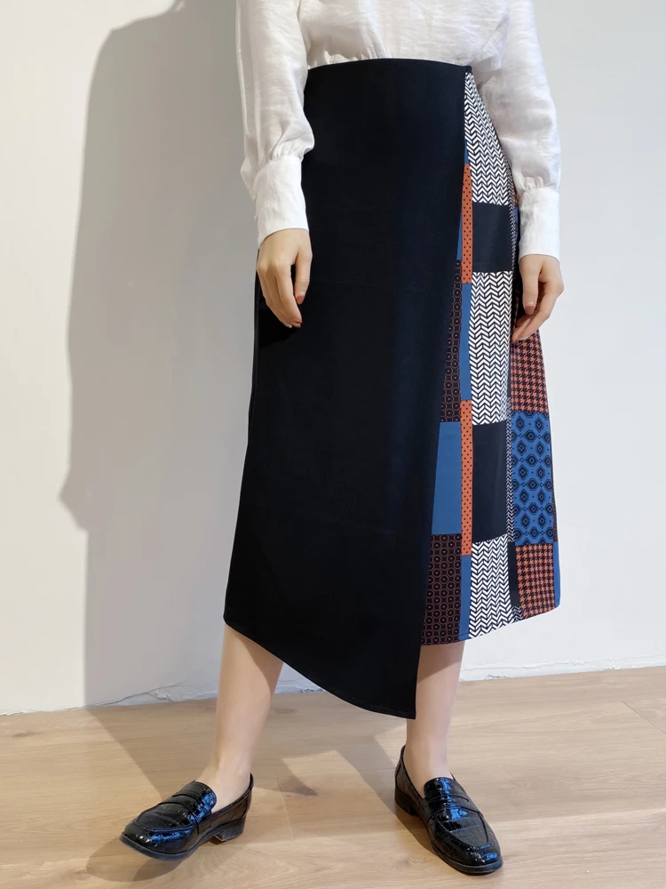 

Юбка миди Jophond Lou Cus-Made с асимметричным дизайном, комбинированная, А-силуэт, стройнящая, с цветовыми блоками, с высокой талией, из полиэстера и шифона, винтажная.