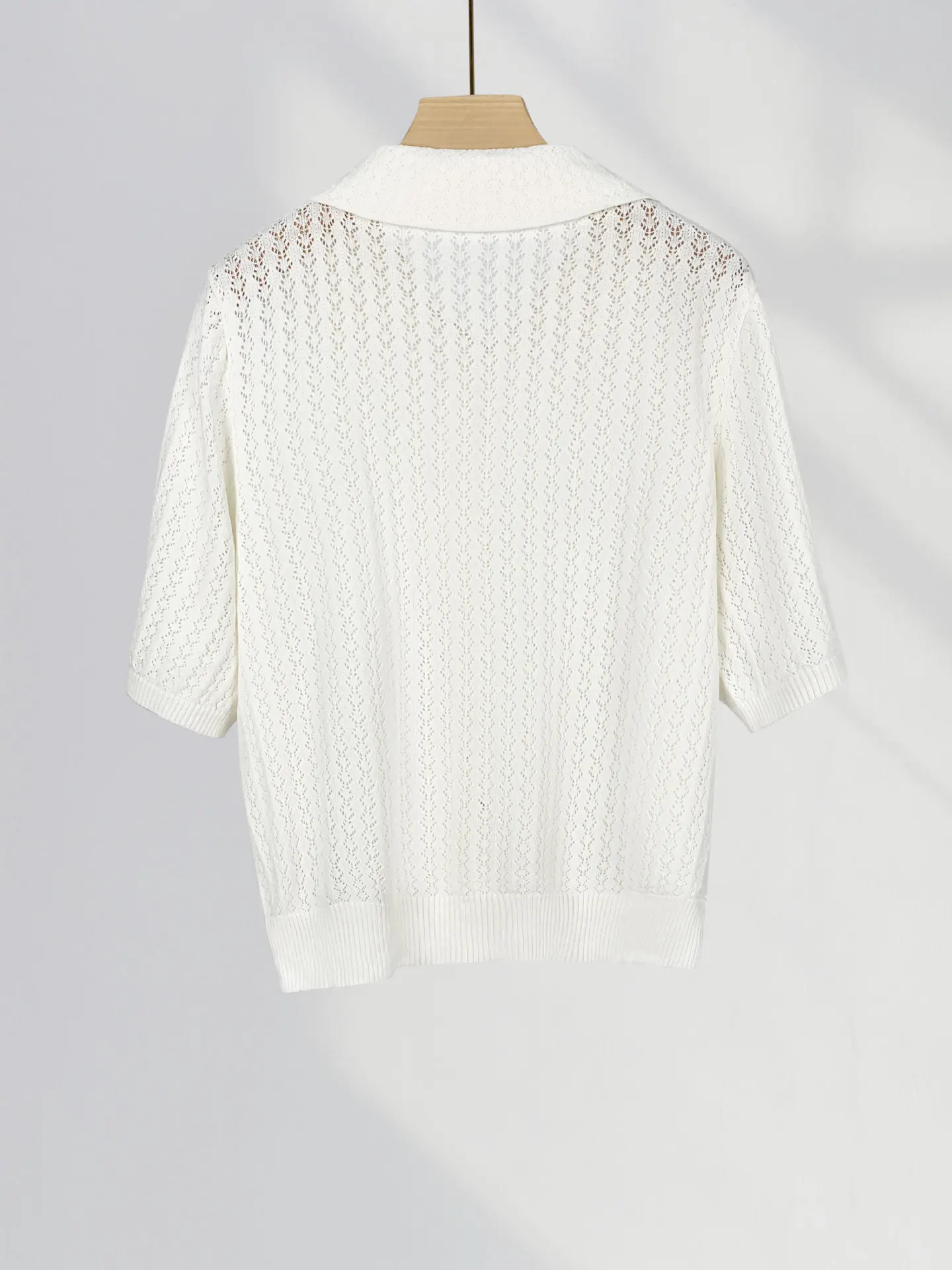 Zomer gebreid vest uitgehold jacquard T-shirt met korte mouwen Casual mode damespoloshirt met korte mouwen Tops