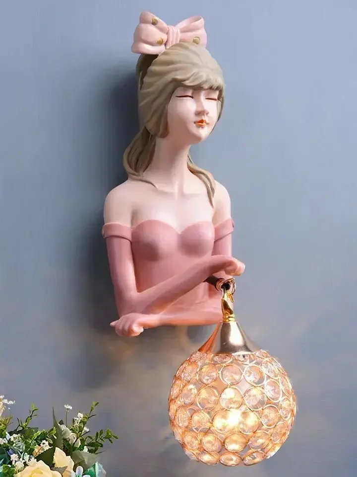 Resin Beautiful Girl Wall Lamp Modern Simple Living Room Decoration Lighting LED Creative Decoration Eye Protection Lamp Bedside
