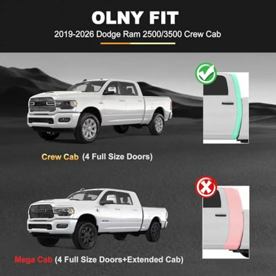 Floor Mats Fit for 2019-2026 Ram 2500/3500 Crew Cab: All-Weather Rubber, Black, Custom-Cut Precision Fit with Non-Slip Surface