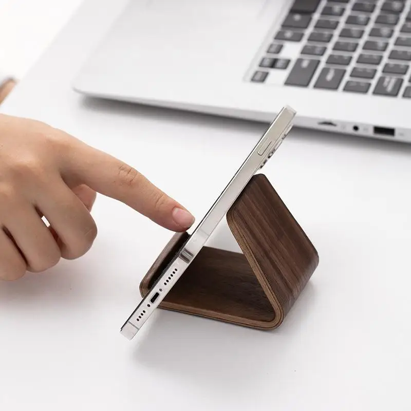 の＃ Creative Home Office Desktop Decor Walnut Wood Phone Holder Stand Multifunctional Wood Front Desk Business Card Display Rack view 2