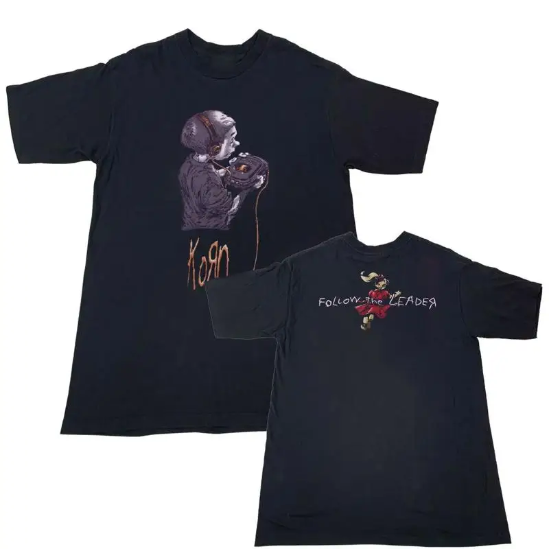 90s 1999 Giant Tag KORN Siga o Líder Camiseta 2 Lados Limp Bizkit
