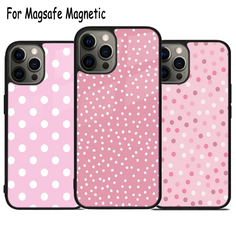 Magsafe-iPhone用のかわいいピンクの水玉模様の電話ケース,ワイヤレス充電,磁気バンパーカバー,15, 16, 14,13,11,12 pro max
