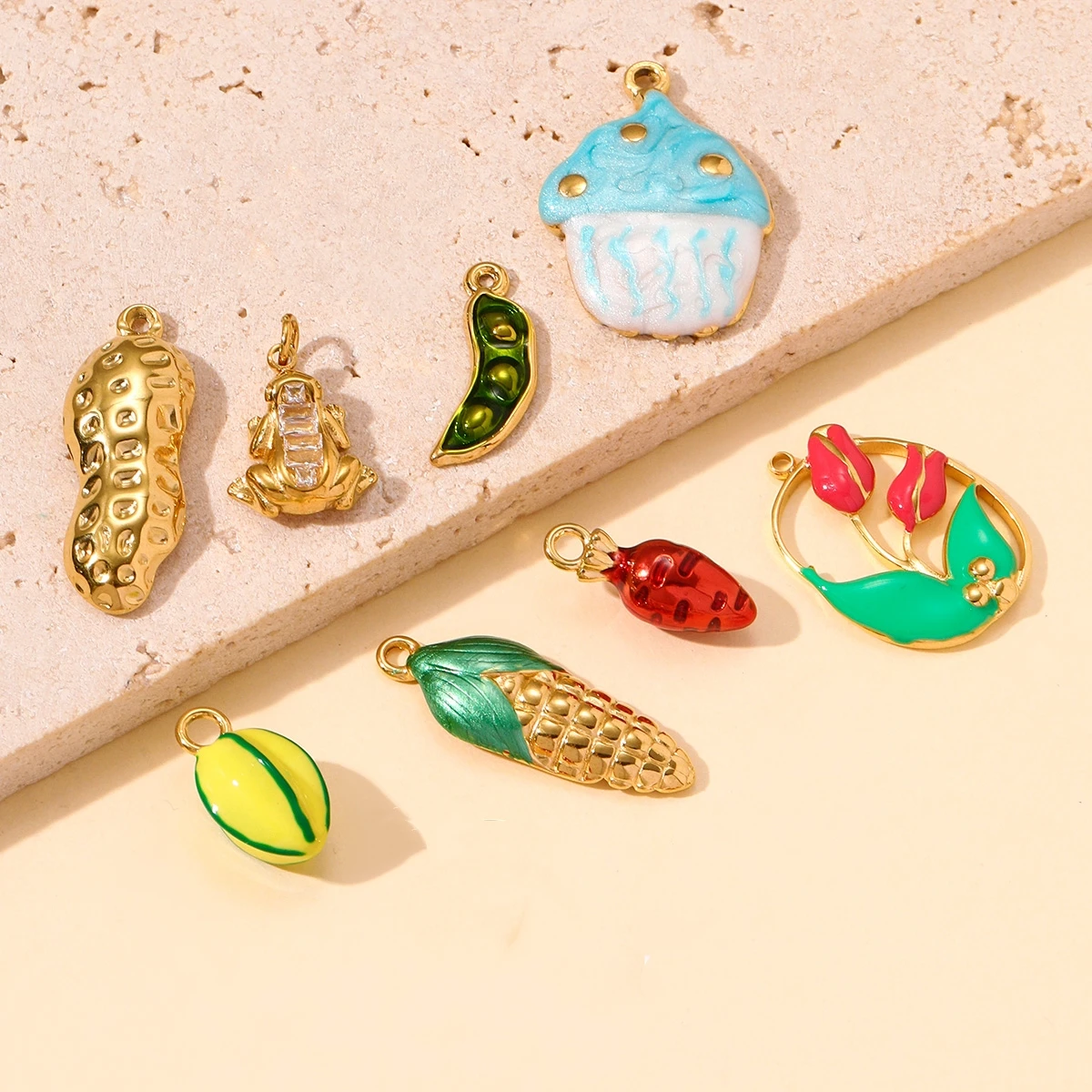 3Pcs/Lot Stainless Steel Enamel Corn Carrot Charms Cupcake Pendants For DIY Making Earring Necklace Jewelry Accessory Wholesale
