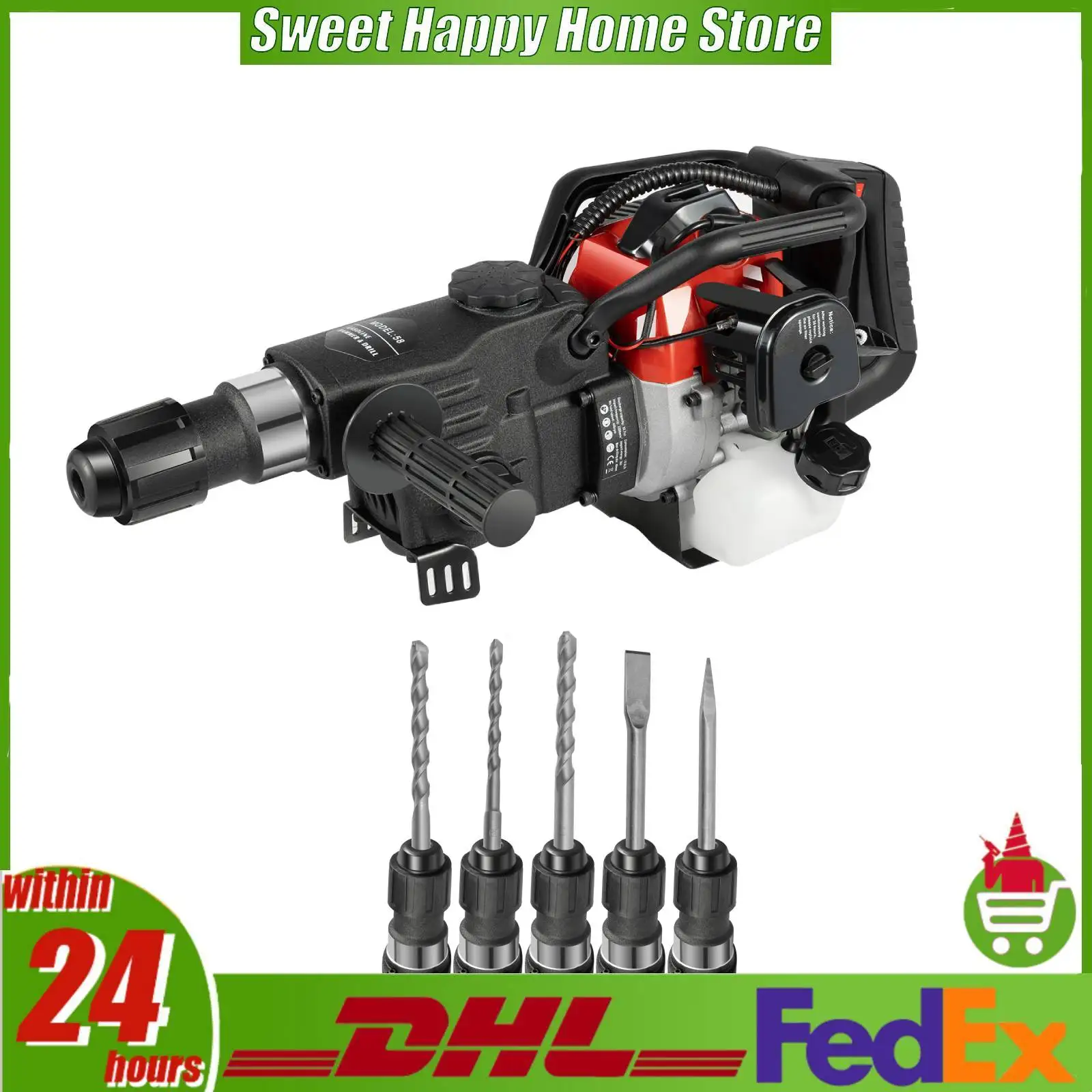 1000W 3-in-1 Gas-powered Demolition Hammer, High Impact Energy Drilling Pick Tool with Low Fuel Consumption