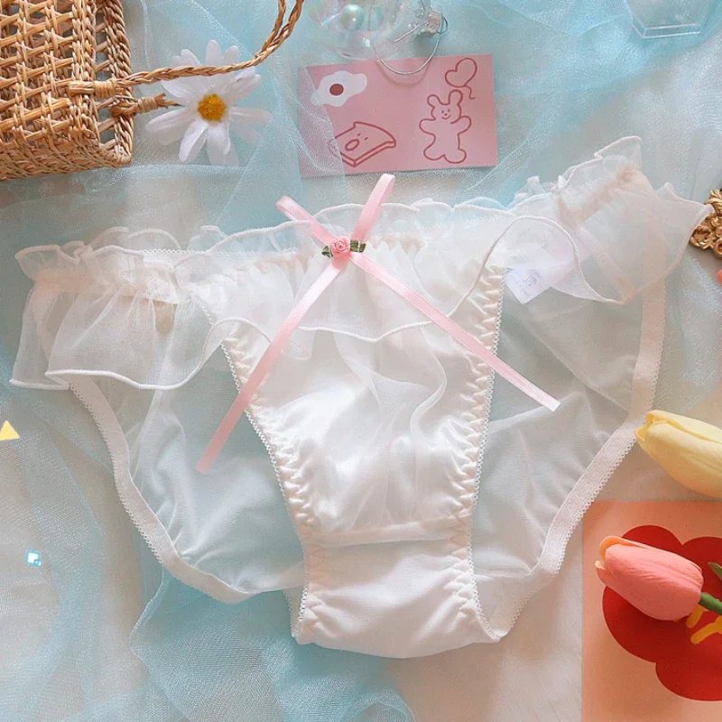 Japanische weiche Mädchen-BHs, Dessous, Schule, Student, Lolita, Unterwäsche, Netzrüschen, rosa Schleife, süßes Intim-Fee-BH- und Höschen-Set