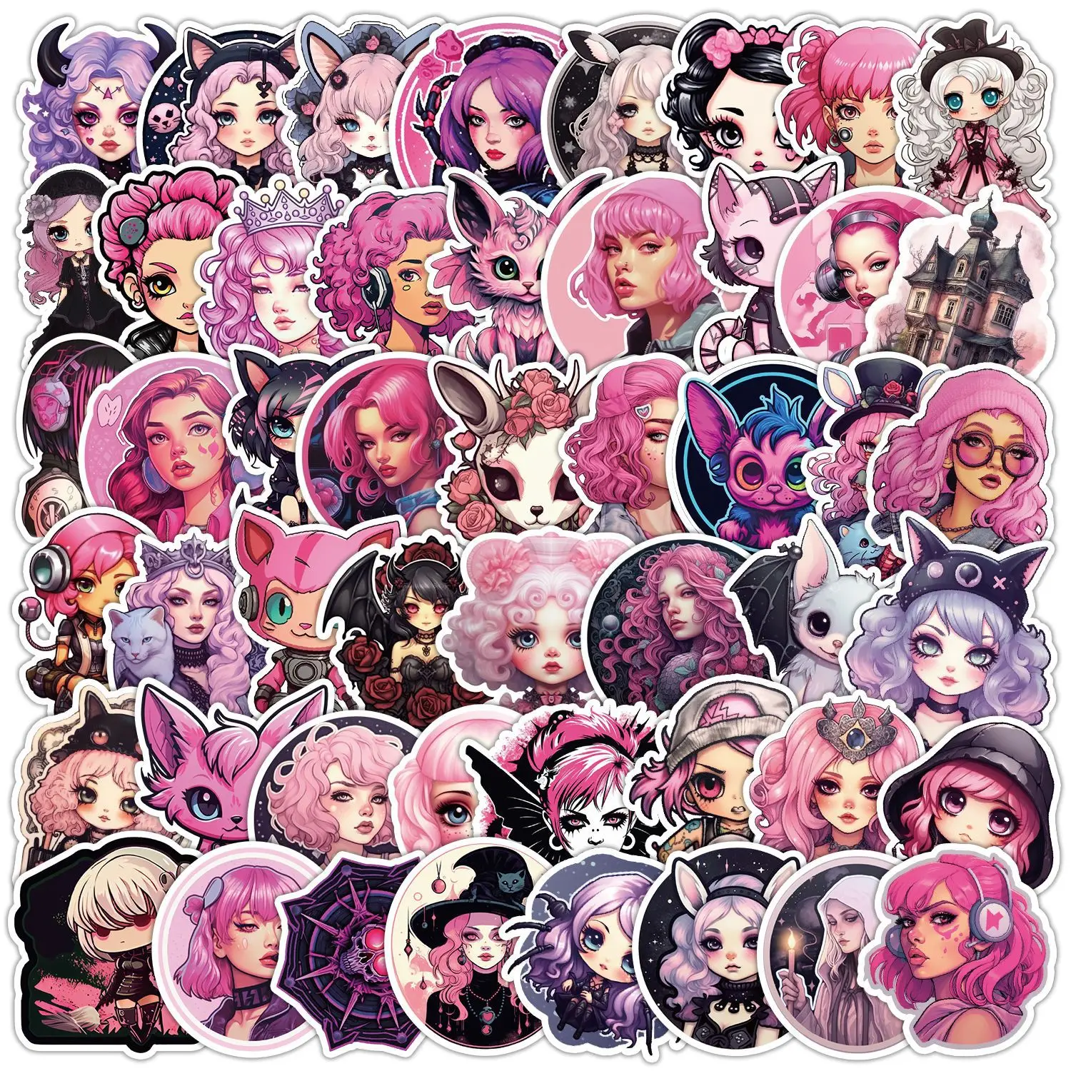 

10/30/50PCS Cool Pink Goth Girl Cartoon Sticker DIY Phone Laptop Luggage Skateboard Graffiti Decals Fun for Kid Toy