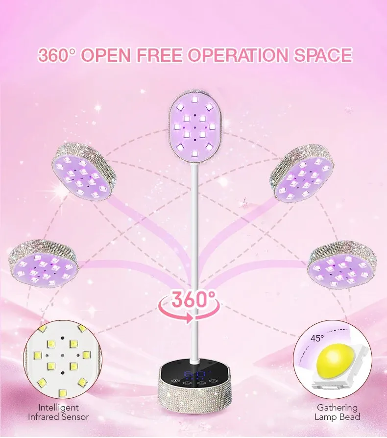LED UV Nail Dryer With Auto Sensing Touch Control Fast Drying Nail Light 360° Rotatable Polish Curing Lamp
