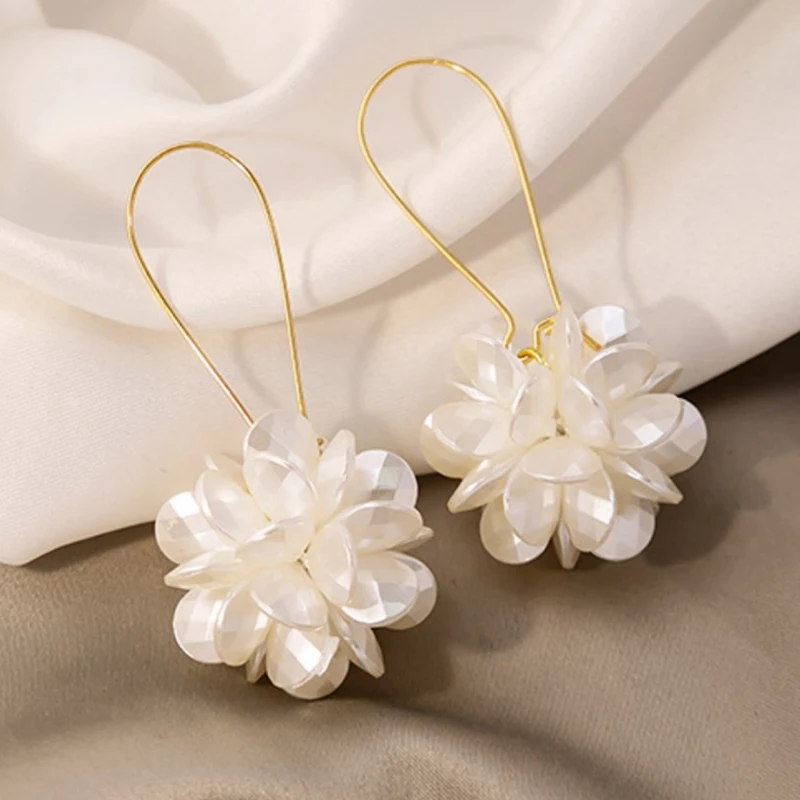 Exaggerated White Flower Drop Earrings Elegant Imitation Pearl Dangle Earrings Party Wedding Jewellery Gift For Women Girls