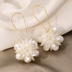 Exaggerated White Flower Drop Earrings Elegant Imitation Pearl Dangle Earrings Party Wedding Jewellery Gift For Women K-