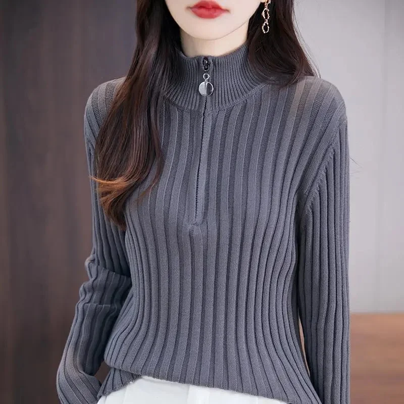 

High-Quality Sweater Women New Half-Open Neck Pullover Spring Autumn Winter 2026 Thick Knitwear Ladies Coat Slim Bottoming Shirt