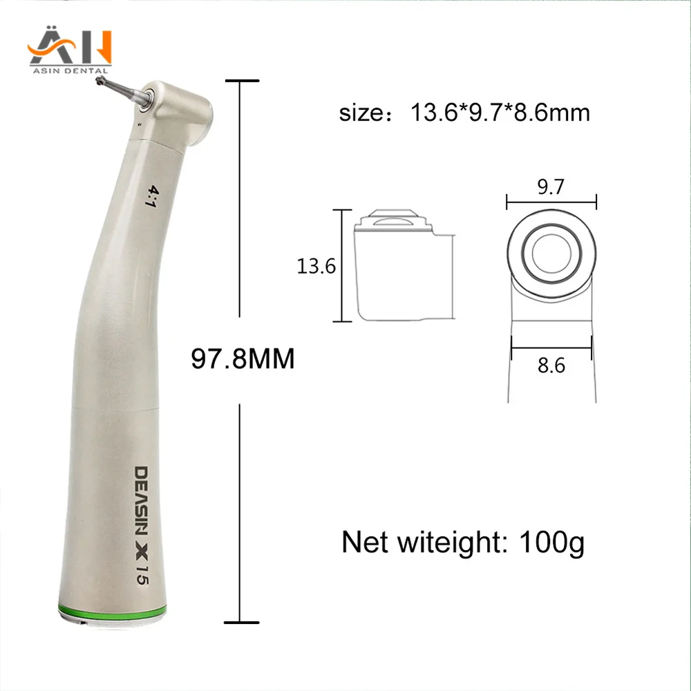 4:1 Push Button Low Speed Dental Contra Angle Handpiece Dentist Equipment With Green Ring X15