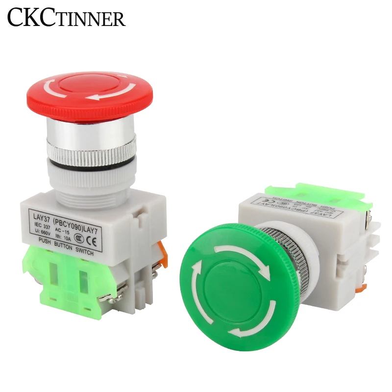 Momentary/Locking 22mm red green mushroom head emergency stop button switch  LAY37-11ZS NO/NC button switch