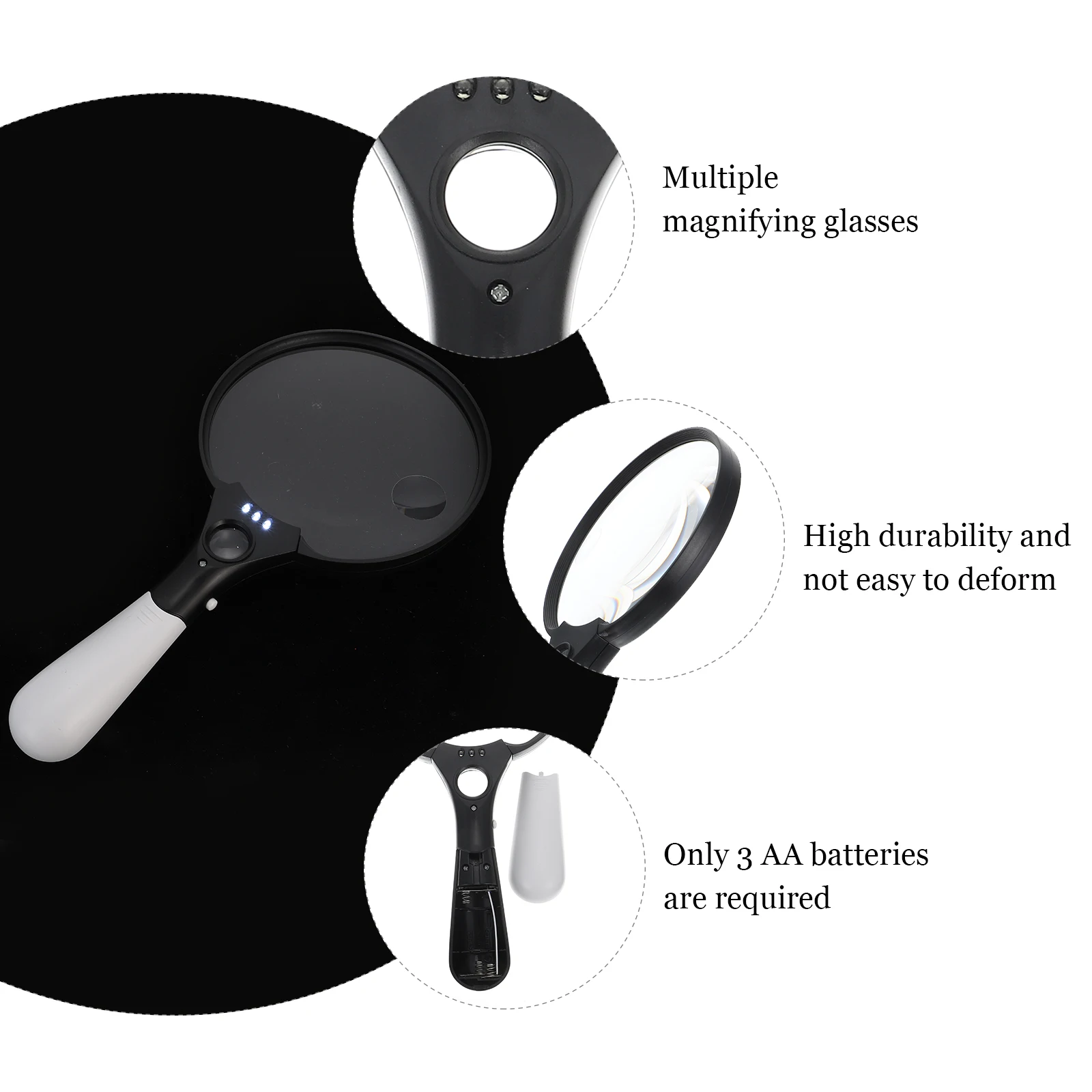 

Durable Handheld Magnifier with LED Light Ergonomic Grip for Reading Fine Details Home Use Magnifier with Light