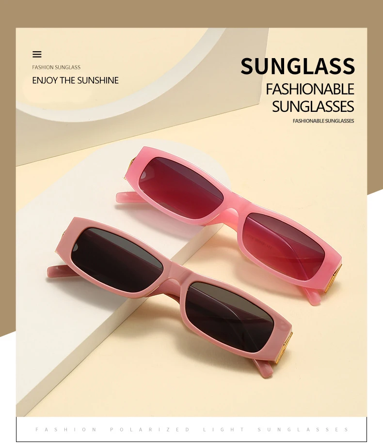 Neue schmale quadratische Sonnenbrille im modischen Stil, PC-Material, goldene Logo-Dekoration, trendiger Streetstyle, Unisex-Sonnenbrille 5378 – Detail 4