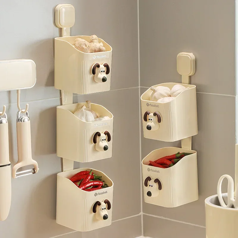 

Wall-mounted perforation-free organizing box Kitchen onion ginger garlic storage box Face towel storage box small hanging basket