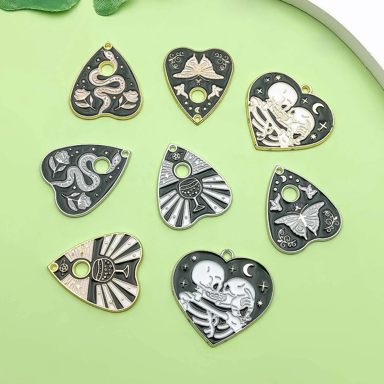 10/12pcs Black Enamel Heart Card Charms Alloy Halloween Decoration Pendants for DIY Bracelet Necklace Jewelry Making Accessories