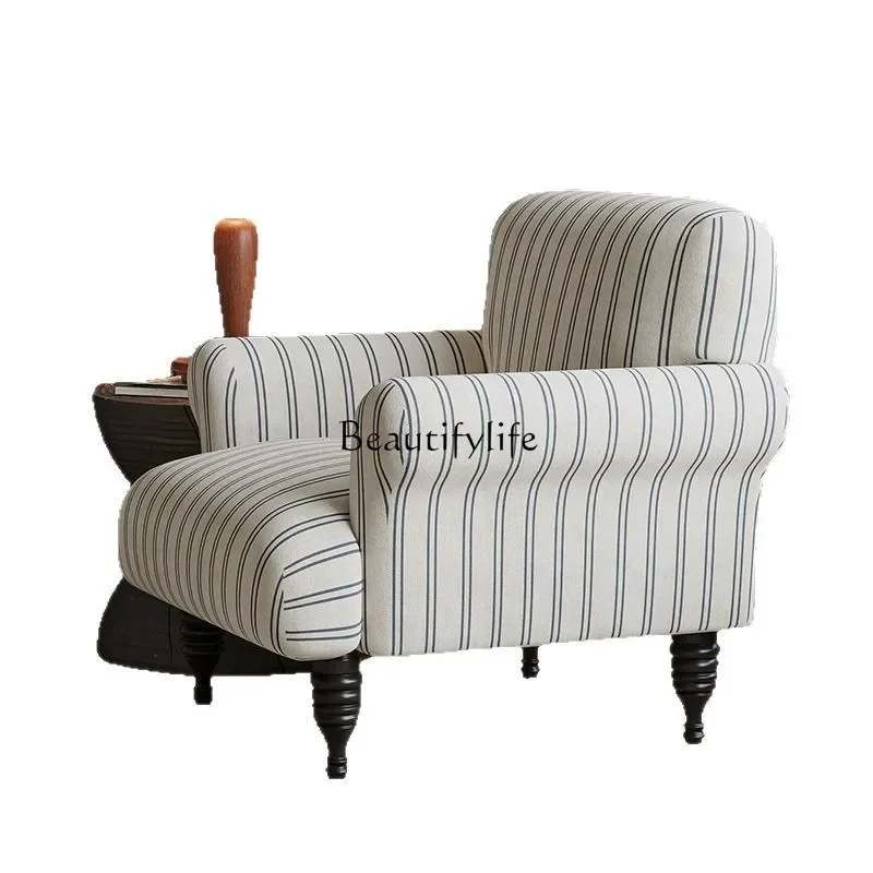 

LLFrench retro single sofa chair antique cotton and linen casual tiger chair