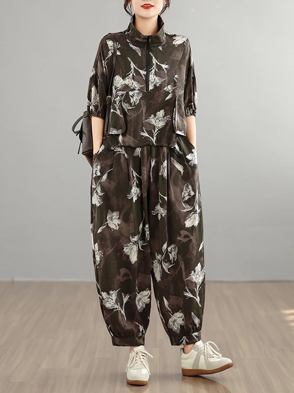 

Fashionable plus Size Women's Summer 2026 Print Loose Slimming Harem Pants Set Casual Style mid Sleeve Shirt And Pants