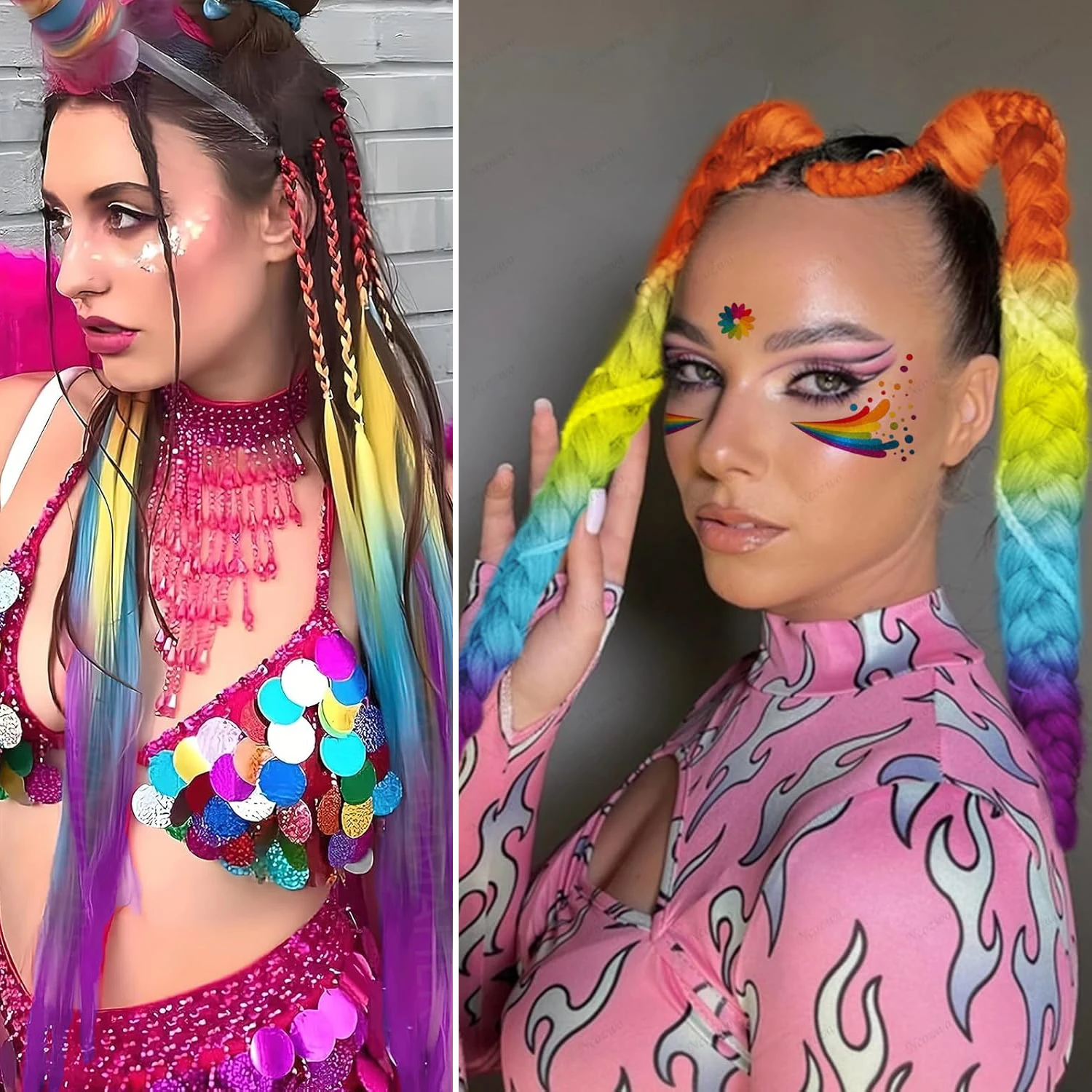 1/3 حزم وصلات شعر ملونة لضفائر جامبو جديلة في الشعر الوردي 24 بوصة تجديل شعر صناعي ملون للنساء #4